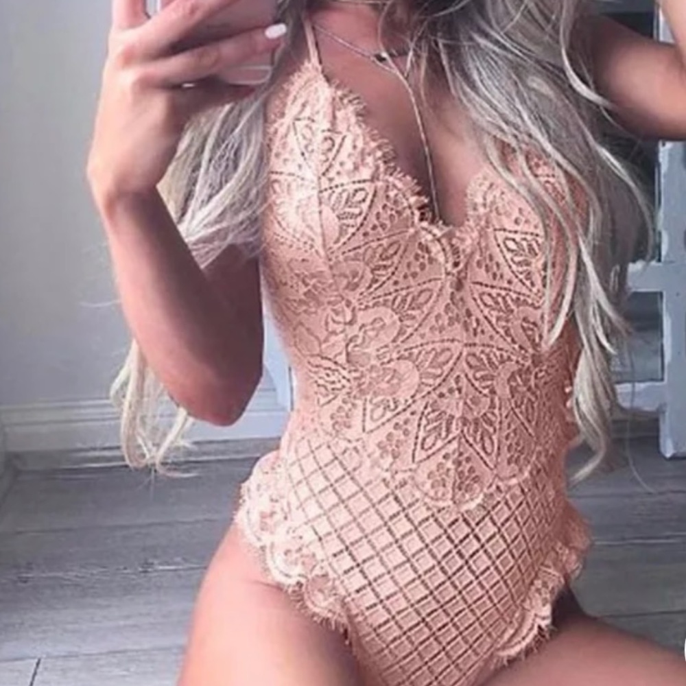 Baby pink eyelash lace bodysuit teddy